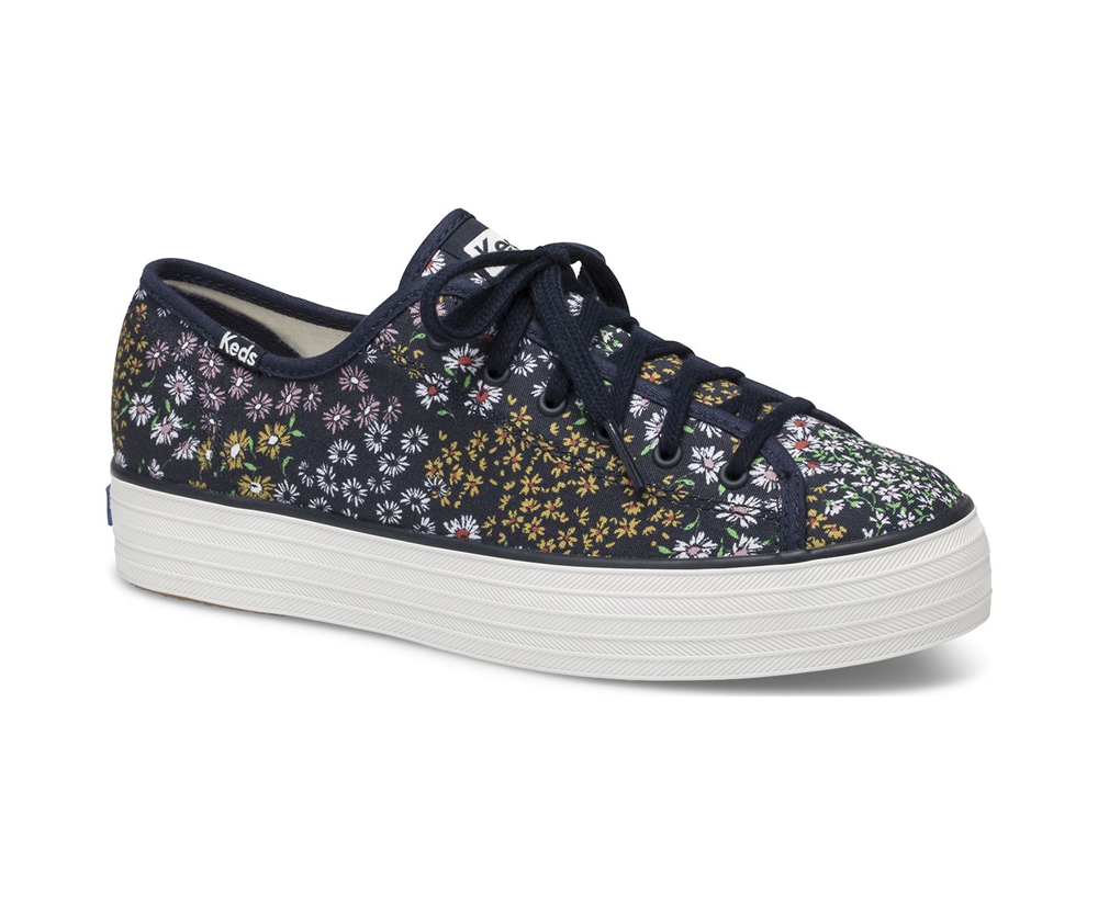 Tenis Keds Mujer Azul Marino - Triple Kick Floral - 7486-LSQVW